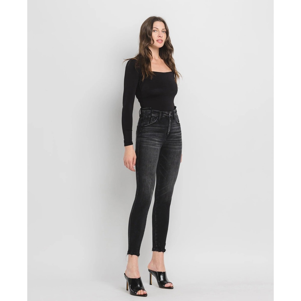 Flying Monkey Black High Rise Skinny Jeans Distressed Raw Hem Size 28‎